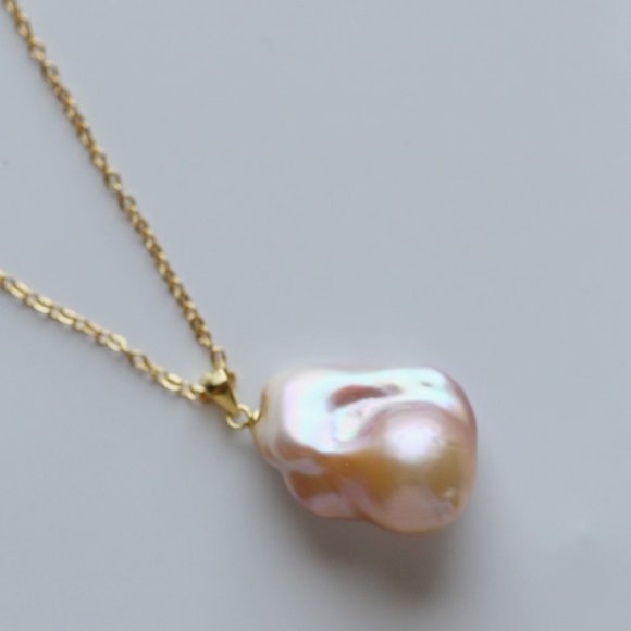 Gold Vermeil Natural Baroque Pearl Necklace Silver Genuine Pearl Pendant for Her - Picture 2 of 10